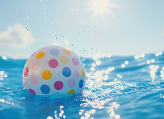 Polka Dot Ball in Water on Sunny Day