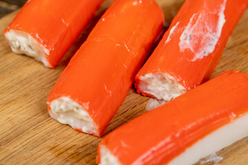delicious fresh crab sticks made from fish stuffed with dairy products