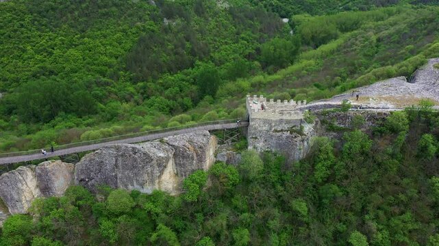 Aerial view to medieval fortress of Ovech near to Provadia town, Bulgaria