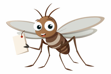 Friendly Cartoon Mosquito Holding Blank Note Card Illustration