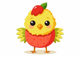 Adorable Cartoon Chick with Strawberry Body and Red Hat