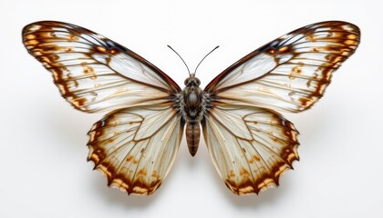 the intricate details of the butterfly's translucent wings are highlighted against the pure white background, creating a mesmerizing visual effect.