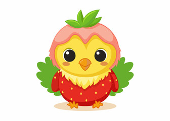 Adorable Cartoon Bird Dressed in Strawberry Costume