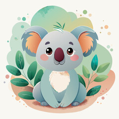 Adorable Cartoon Koala Bear Sitting Amidst Lush Greenery