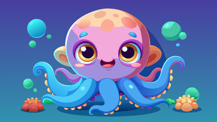 Adorable Cartoon Octopus Character in Underwater Scene