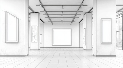 Modern art gallery blueprint empty exhibit space