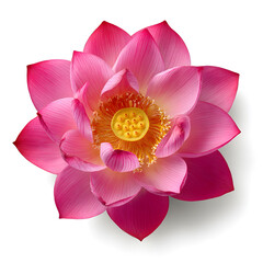 Pink lotus flower in full bloom, top view, isolated on white background