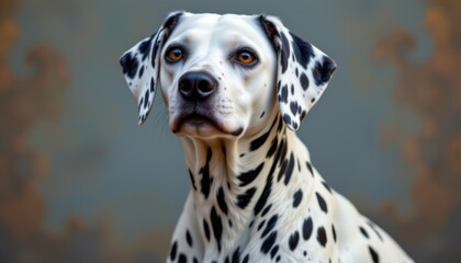 the portrait captures the essence of the dalmatian breed's characteristic elegance and grace, showcasing its noble posture and proud expression.