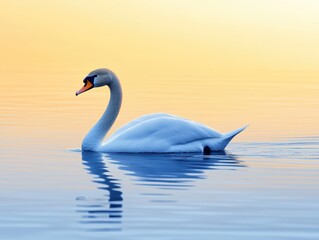 Swan on Calm Water at Sunrise