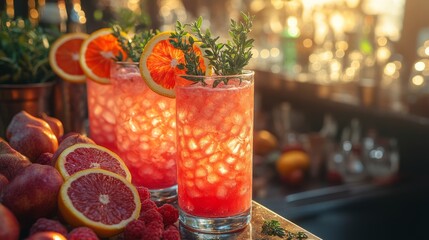 Refreshing cocktails highlight party vibes, with herbs and citrus enhancing their allure and taste