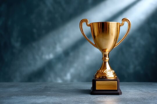 Trophy symbolizes victory and achievement, recognizing the winner's success with a gold award, celebrating the champion's outstanding prize and monumental accomplishment.
