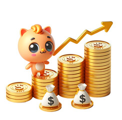 3d cute  Money growth step gold coin 3d coin business finance 
