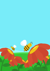 Vertical background of flower and bee garden