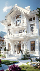 Obraz premium Elegant White Mansion Exterior With Classic Architecture