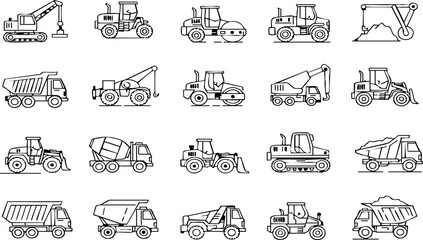 Seamless pattern of construction vehicle outlines, perfect for illustrating construction, engineering, or transportation themes in design projects.