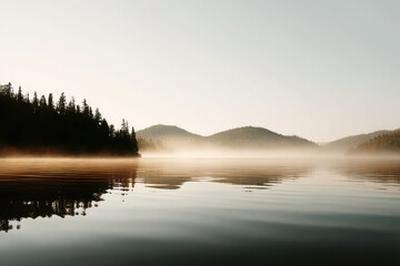 Fototapeta premium serene autumn dawn at canadian reservoir showcasing seasonal transition