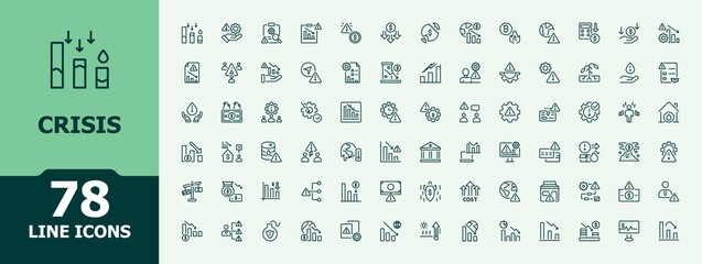 Crisis icon set. Contains such icons as fail, loss, fall, business and more. Loss icon set. Minimal linear icons pack. Vector artwork and illustration.