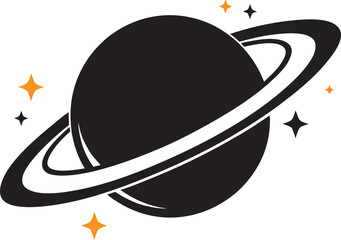 Saturn Silhouette, Planet Saturn with planetary ring vector, cosmos and planet black silhouette, vector illustration © Badhon