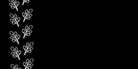 Vertical Botanical Border Pattern – Hand-Drawn White Plant on Black Background