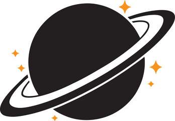 Saturn Silhouette, Planet Saturn with planetary ring vector, cosmos and planet black silhouette, vector illustration © Badhon