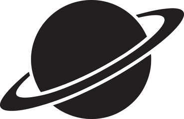 Saturn Silhouette, Planet Saturn with planetary ring vector, cosmos and planet black silhouette, vector illustration