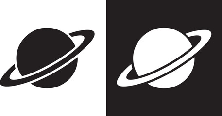 Saturn Silhouette, Planet Saturn with planetary ring vector, cosmos and planet black silhouette, vector illustration © Badman