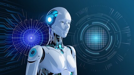 3D humanoid AI robot metaverse cyberspace digital world background, revolution of AI artificial intelligence automated digital technology industry 4.0, artificial intelligence, 3D Humanoid art