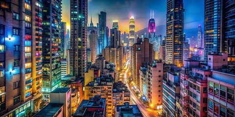 Obraz premium Hong Kong City Density: High-Rise Buildings and Crowded Streets