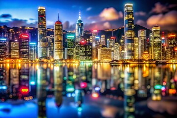 Hong Kong Night Skyline Macro Photography: Vibrant City Lights & Architectural Details