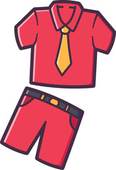 Red school uniform with tie Vector Illustration Icon. Flat Cartoon Style