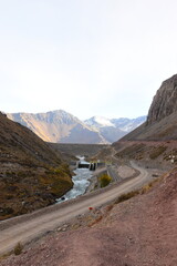Cajon del Maipo - Embalse el Yeso area. San jose de Maipo, close to Santigao area. Lake view with...