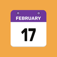 Calendar february 17 date calendar and year, vector icon design