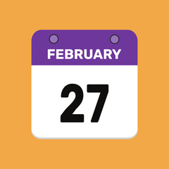 Calendar february 27 date calendar and year, vector icon design