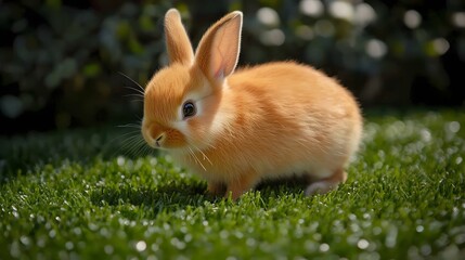 Fototapeta premium Adorable Orange Bunny Rabbit in Green Grass
