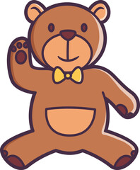 Brown teddy bear with bow tie Vector Illustration Icon. Flat Cartoon Style