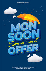 Vector monsoon special offer poster background with text effect 3d style