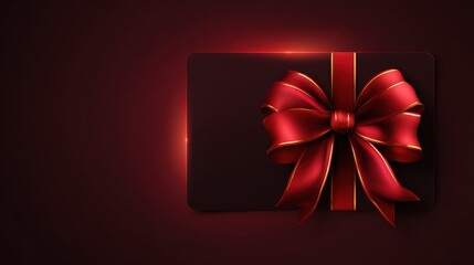 Elegant gift card with a shiny red ribbon and bow on a dark background, perfect for celebrations, holidays, or special occasions.