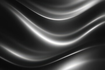 A dynamic display of flowing black and gray fabric reflects light, creating smooth curves and waves. The texture adds depth and interest to the visual elements in the composition.