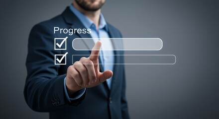 Business Progress Tracking Corporate Office Digital Interaction Professional Environment Close-up View Concept of Achievement and Growth