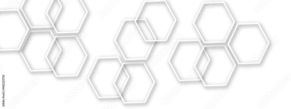 Poster light gray or white out line hexagon 3d effect pattern with shadow seamless texture background. use 