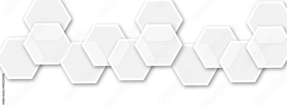 Poster abstract hexagon geometric technology 3d white and grey light structure featuring a polygonal honeyc