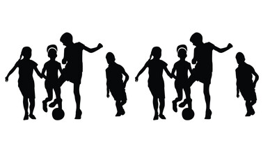 Silhouettes of children jumping and playing.Silhouettes of various children in different poses, including jumping and some with arms raised in the air.