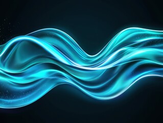 Fototapeta premium Abstract flowing turquoise waves on dark background