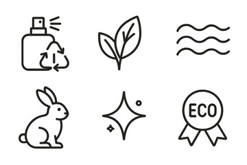Obraz premium Icons representing eco-friendly perfumes are connected through symbols like spritz, leaf, wave, bunny, spark, and ribbon