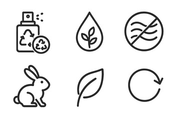 Fototapeta premium Icons for eco‑fragrance include a sprayer, drop, wave, bunny, leaf, and arrow