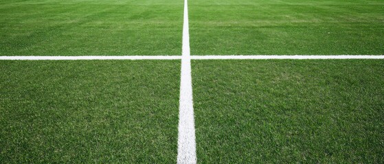 Fototapeta premium Green Grass Field with White Lines for Sports and Recreation Activities