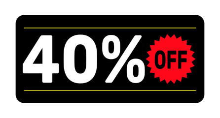 40% discount tag icon vector Black, white and rad design rectangular shape