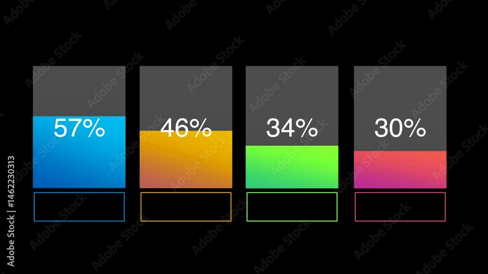 Aufkleber Animated progress bars showcasing data visualization and percentage increase on black background