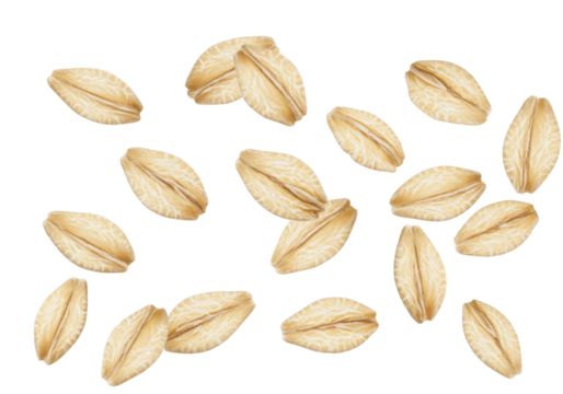 Oat flakes flying in the air isolated  background.
