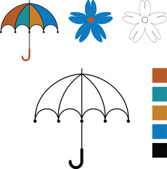 Obraz premium Simple Umbrella and Flower Line Art for Kids to Color